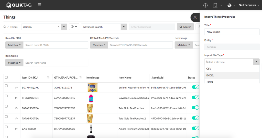 Qliktag Connected Products Import and Export